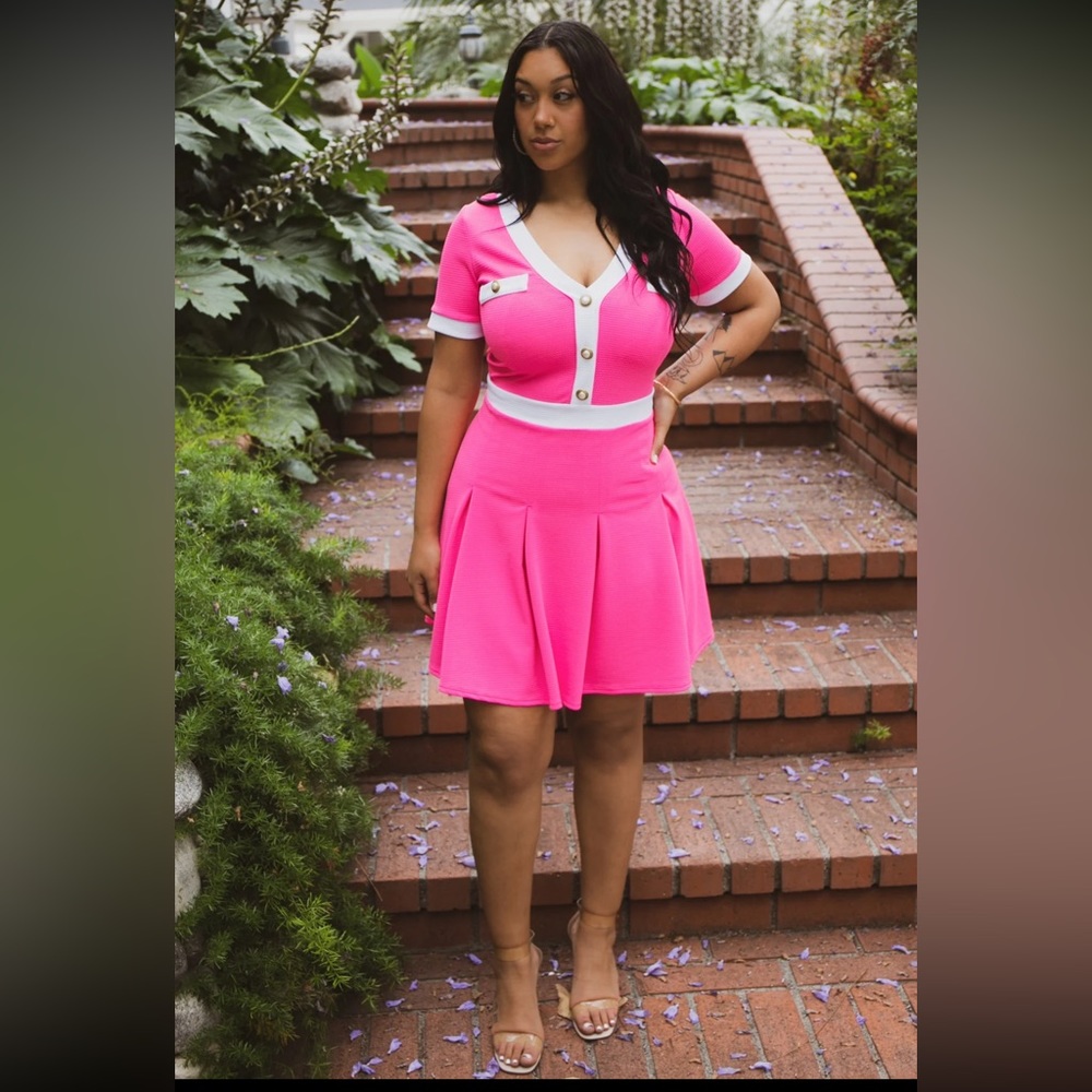 Curvysense Pink Dress with Pleated Skirt